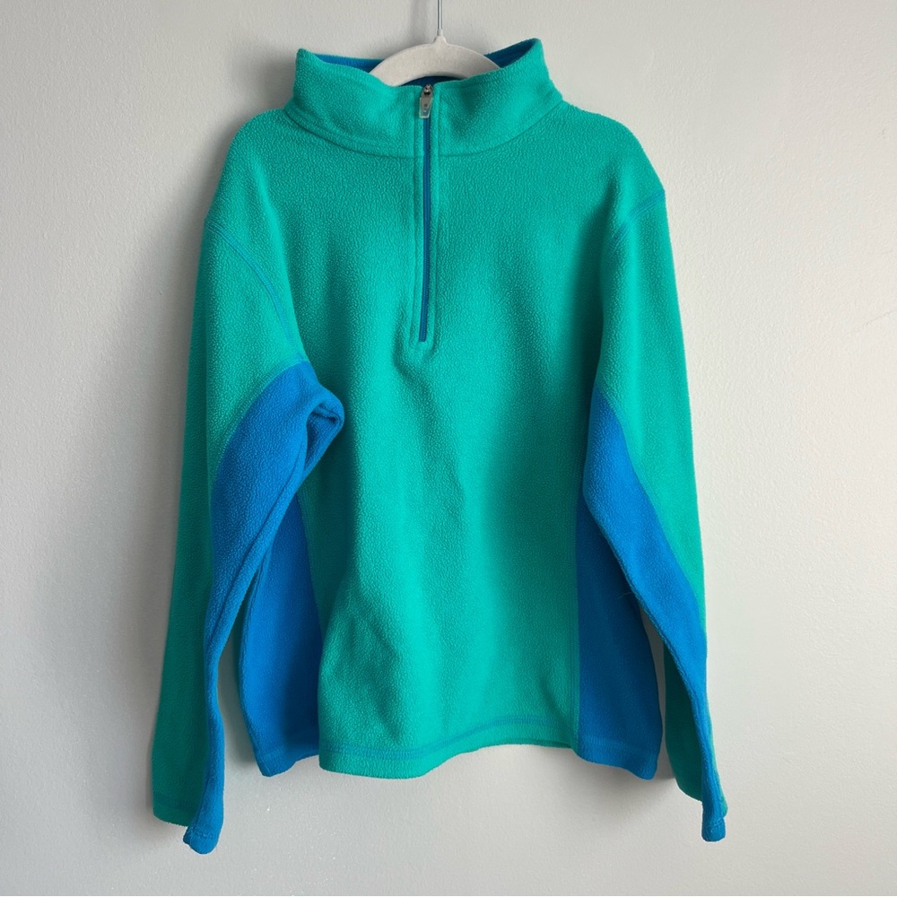 LL Bean turquoise and blue quarter zip fleece sweater